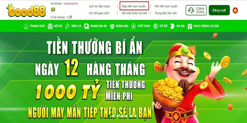 Chọn nạp tiền tại giao diện để thao tác nhanh chóng